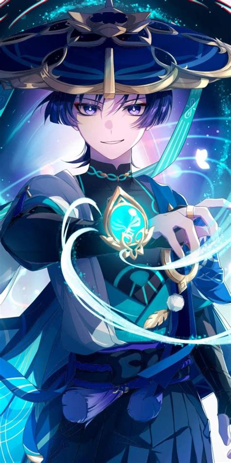 An Anime Character Wearing A Blue Outfit And Holding A Wand In Her Hand