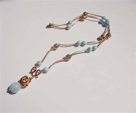 Ocean Blue Larimar Flower Necklace 14k Gold Filled Larimar Etsy