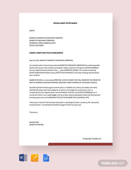 Query letter example 6 samples in pdf. Official Query Letter Template Sample Free PDF - Word ...