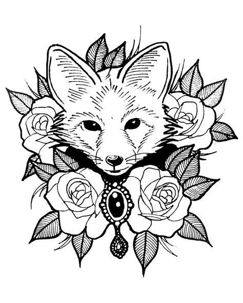 You can print absolutely free. Cute fox with roses - Foxes Adult Coloring Pages