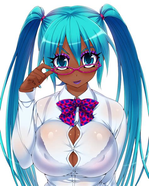 Rule 34 Blush Breasts Cleavage Dark Skin Glasses Highres Makeup Smile Vocaloid 66520