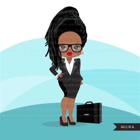 Afro Woman Clipart With Business Suit Briefcase And Glasses African A
