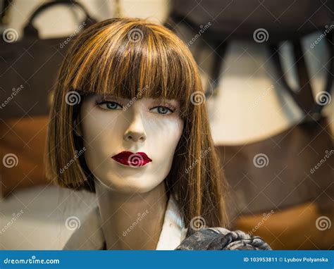 Beautiful Face Of A Female Mannequin In A Shop Window Stock Image