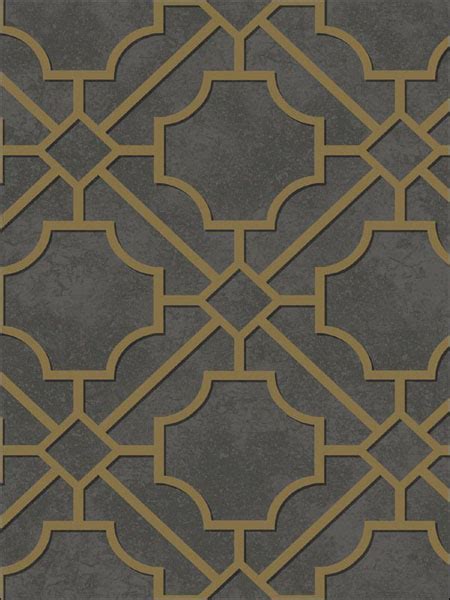 Large Geometrical Design Gold On Black Wall Covering
