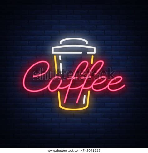 Coffee Neon Sign Logo Vector Illustration Stock Vector