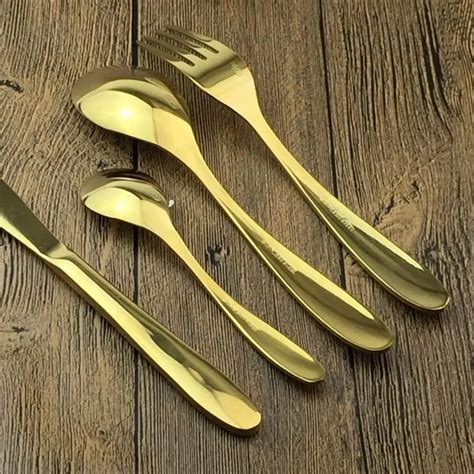 Gold Color Cutlery Set Table Spoon Forks Buy Golden Flatware Spoon
