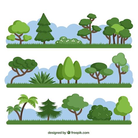 Free Vector Pack Of Different Green Trees