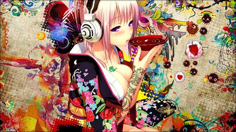 Snyp Anime Girls Colorful Headphones Super Sonico 1920x1080