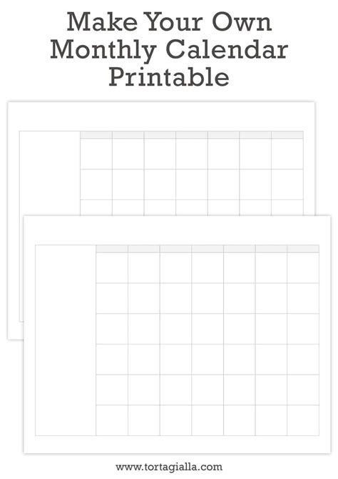Make Your Own Monthly Calendar Printable Tortagialla