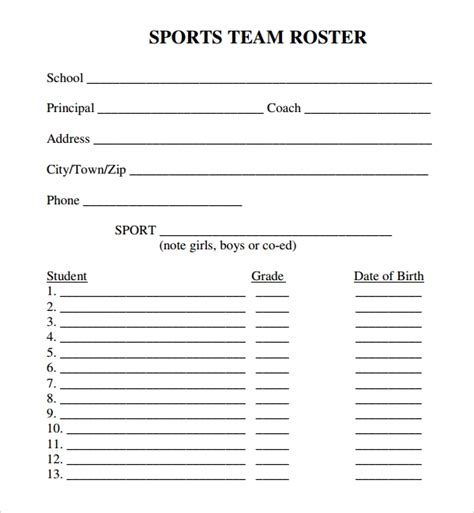 8 Sports Roster Templates Sample Templates