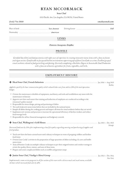 Download Free Sous Chef Docx Word Template On