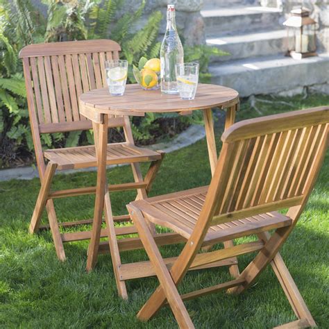 Natural Finish Wood 3 Piece Patio Small Space Dining Set Bistro Set