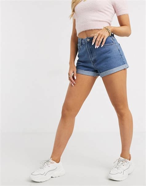 Missguided High Waisted Turn Up Denim Shorts Asos