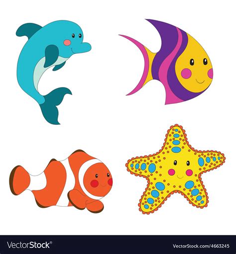 Set Cartoon Sea Creatures Royalty Free Vector Image