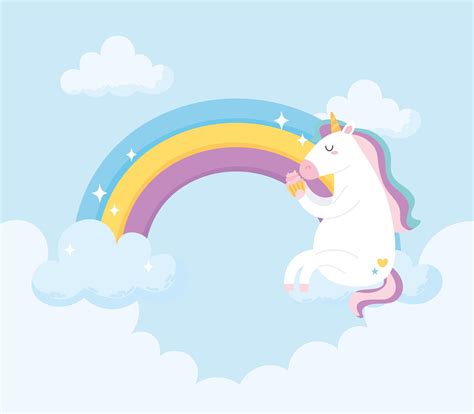 Cute Magical Unicorn Sitting On Cloud With Cupcake Cartoon 2681892