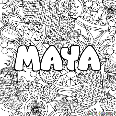 Coloriage Prénom Maya Décor Mandala Fruits Sans Dépasser