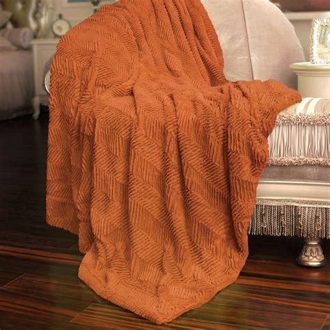 Home Soft Things Orange Herringbone Brushed Throw Blanket 60 X 80