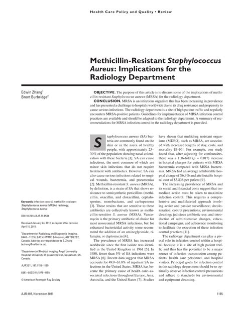 Pdf Methicillin Resistant Staphylococcus Aureus Implications For The