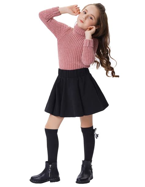 Children Girls Mini Skirt Stylish High Waisted Pleated A Line Flared