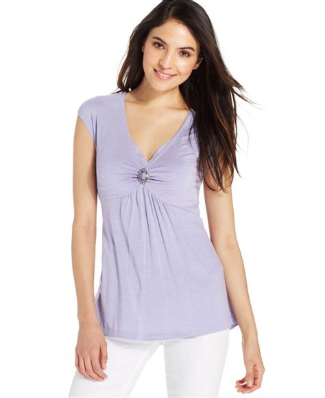 Miraclesuit Shaping Cap Sleeve Empire Waist Top In Purple Lyst