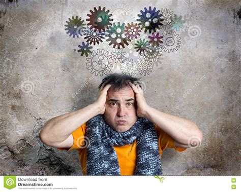 Bewildered Man Releasing Thought Train Of Cogs Stock Photo - Image of ...