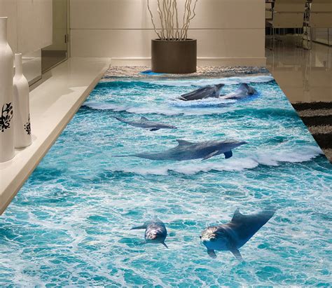 3d Cute Dolphin Wg471 Floor Mural Aj Wallpaper