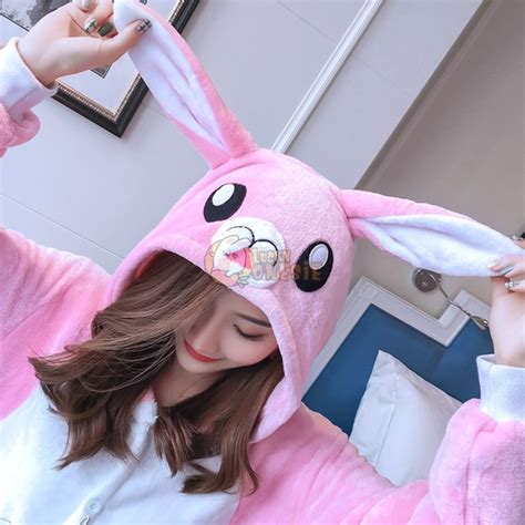 Cute Pink Bunny Onesie Costume Womens And Mens Rabbit Onesie