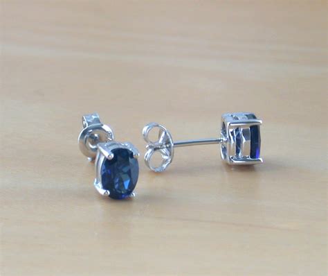 Sterling Silver Sapphire Oval Stud Earrings Sapphire Earrings Uk