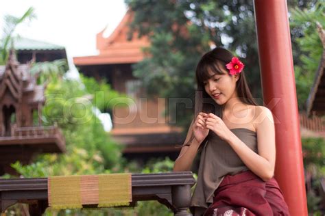 Beautiful Young Thai Girl With Thai Style Dressing Ayutthaya Thailand