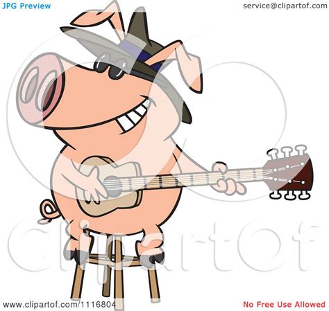 Cartoon Of A Blues Pig Musician Playing A Guitar Royalty Free Vector