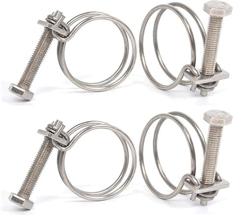 4 Pcs Double Wire Hose Clips Adjustable 304 Stainless Steel Hose Clamps