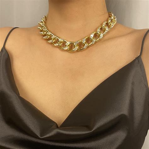 2021 Punk Exaggerated Heavy Metal Big Thick Chain Choker Necklace Women