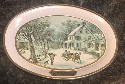 Set Of 3 Currier And Ives American Homestead Metal Trays Etsy