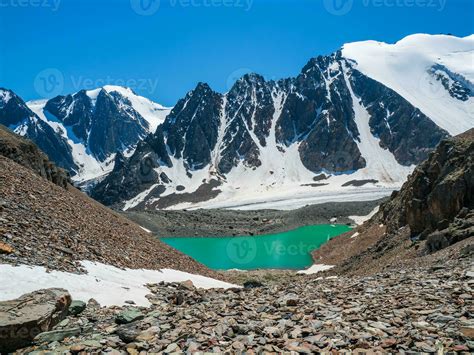 Amazing Clear Blue Mountain Lake In The Aktru Valley In Altai Blue