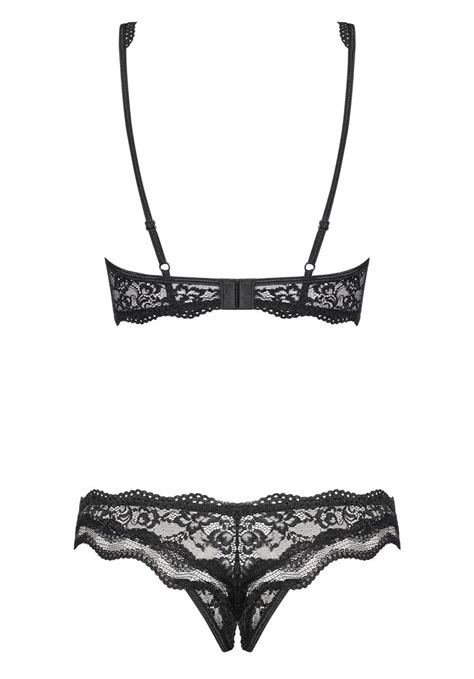 Luvae Black Lace Cupless Lingerie Set Open Bralette Open Crotch Panties Open Chest Sexy See