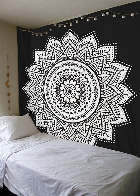 Black And White Mandala Psychedelic Wall Hanging Tapestry Bedroom