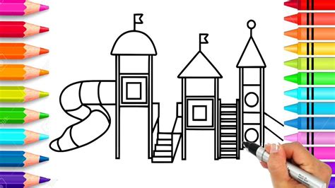 Make your child color a rainbow to experience color identification and color. Playground Coloring Page | Learn Colors with Rainbow ...