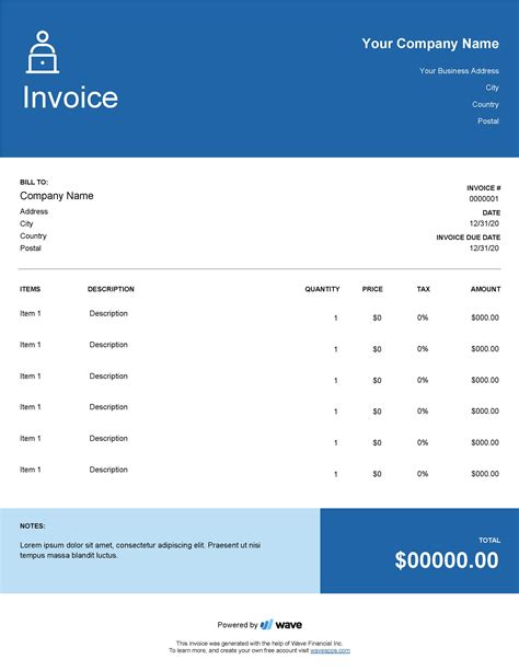 Freelancer Invoice Template Wave Financial