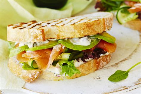 Smoked Salmon And Avocado Sandwich With Dill Caper Mayo