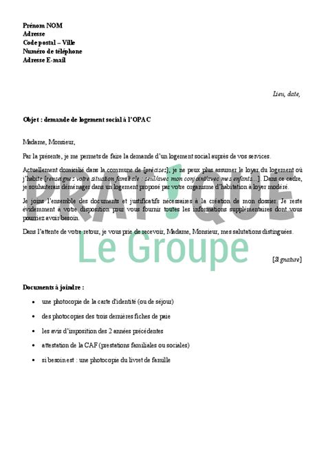 Lettre de demande de logement social à l'OPAC  Pratique.fr