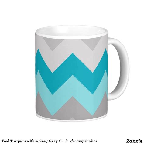 Teal Turquoise Blue Grey Gray Chevron Ombre Fade Classic White Coffee