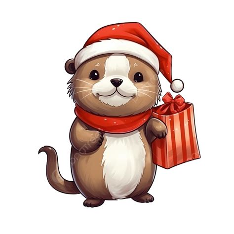 Süßer Otter Der Weihnachtsgeschenke In Einer Bündeltasche Trägt