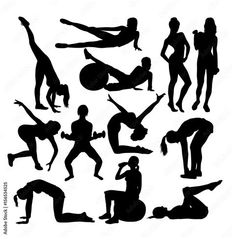 Women Gym Fitness Exercise Activity Silhouettes Art Vector Design
