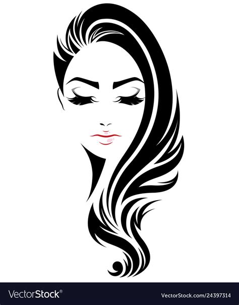 Women Long Hair Style Icon Logo Face Royalty Free Vector