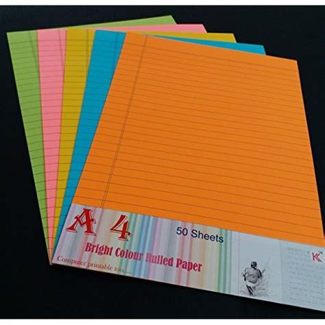 Buy A4 Ruled Color Paper One Sided Ruled Fluorescent Colour 80 Gsm Pack