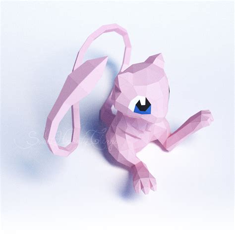 3d Papercraft Cat Pokemon Mew Diy Templates Including Etsy