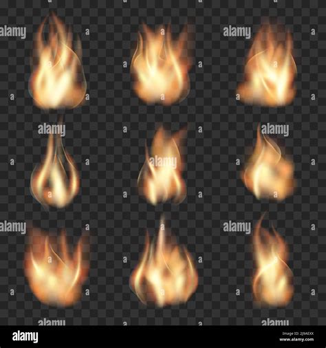 Realistic Fire Flames On Checkered Transparent Background Burn Hot
