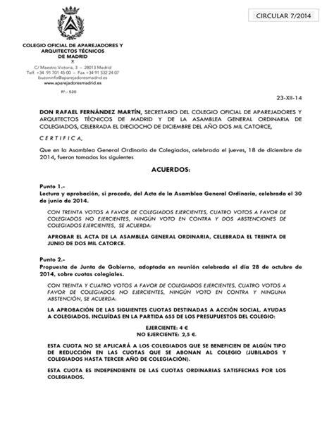 Acuerdo Completo Colegio Oficial De Aparejadores De Madrid