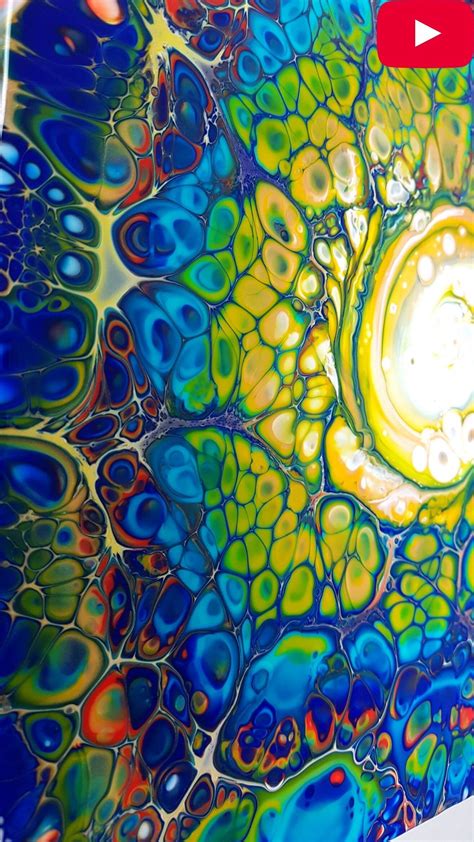 Beautiful Cells With White Base Open Cup Technique Acrylic Pouring