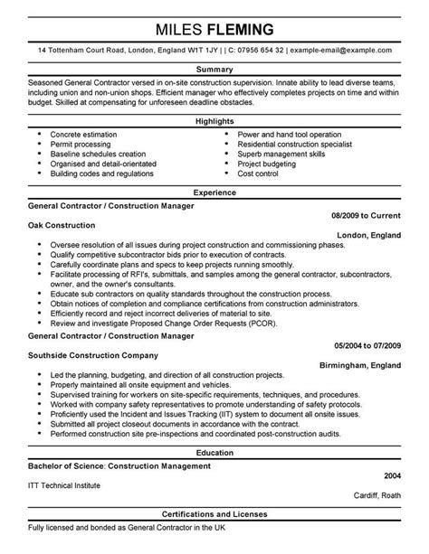 General Contractor Resume Examples Construction Livecareer